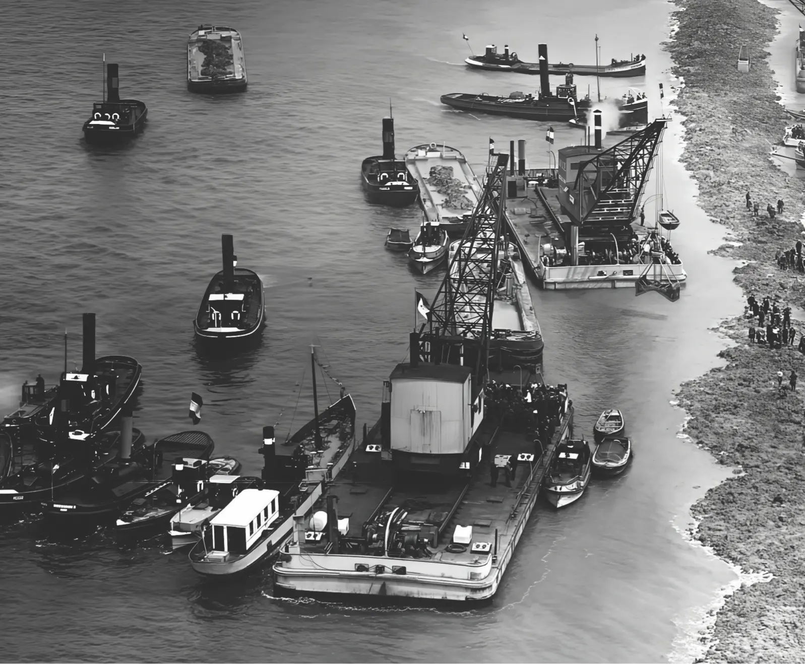 Dredger at work during construction of the dike.