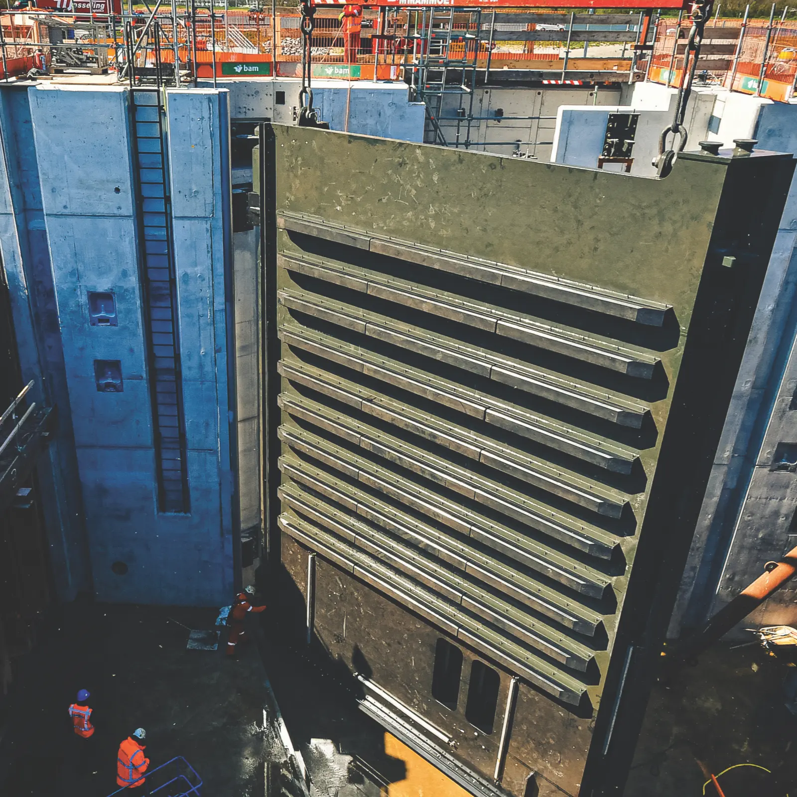 Steel gate of the Den Oever storm surge barrier.