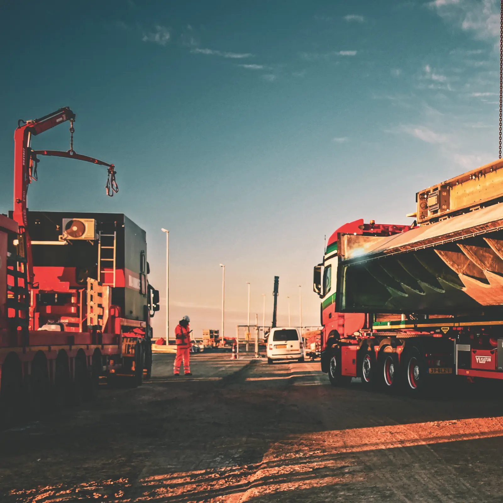 Curved gate on a low-loader.